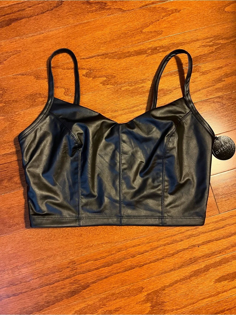 Offline by aerie Faux Leather Black Bralette with Adjustable Straps, Real Luxe